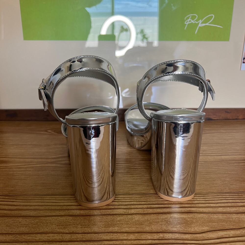 Steve Madden Silver Chunky Platform Heeled Sandals Womens 10 Emberly - Picture 7 of 12